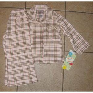 NEW Girls Sz 4 Light Pink Plaid Soft Flannel 2 Pc Lounge Pajama Set SARA PRINTS